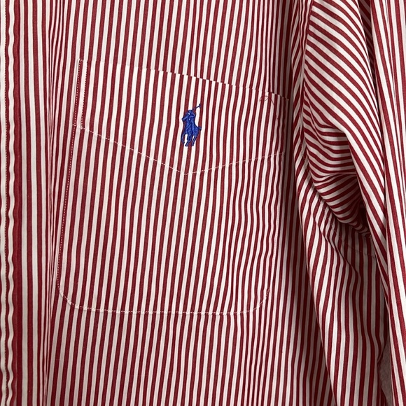 Vintage Ralph Lauren Contrast Collar Large Red Striped Cotton Button-Down Shirt - Picture 2 of 6